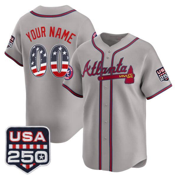 Custom Atlanta Braves Gray Tomch USA 250 Fourth of July Vapor Premier Limited Jersey ¨C All Stitched