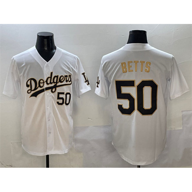 Los Angeles Dodgers #50 Mookie Betts White Gold Thaam Limited Stitched Jersey