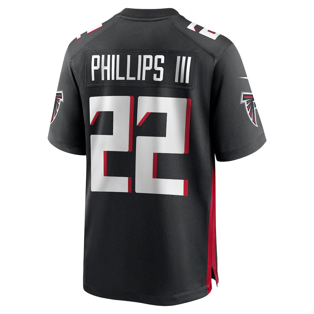 A.Falcons #22 Clark Phillips III Black Tomch Team Game Jersey