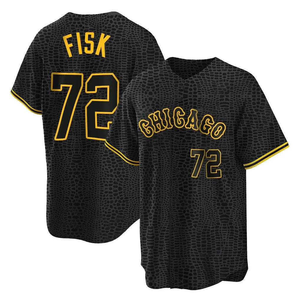 Chicago White Sox #72 Carlton Fisk Player Black Tomch Snake Skin City Home Game Stitched Jerseys
