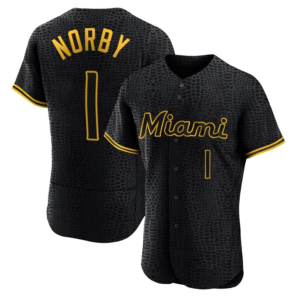 Miami Marlins #1 Connor Norby Player Black Tomch Snake Skin City Home Limited Elite Stitched Jerseys