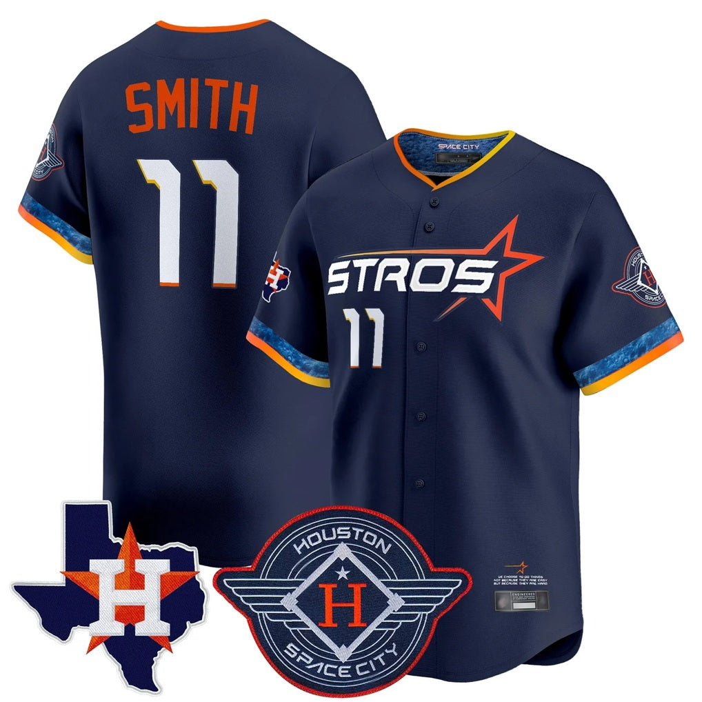 Houston Astros #11 Cam Smith Player Navy Tomch City Connect Texas Patch Vapor Premier Limited Home Stitched Jerseys
