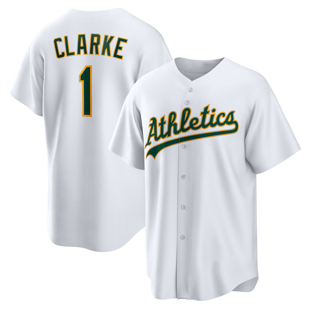 Oakland Athletics #1 Denzel Clarke White Tomch Home Replica Jersey