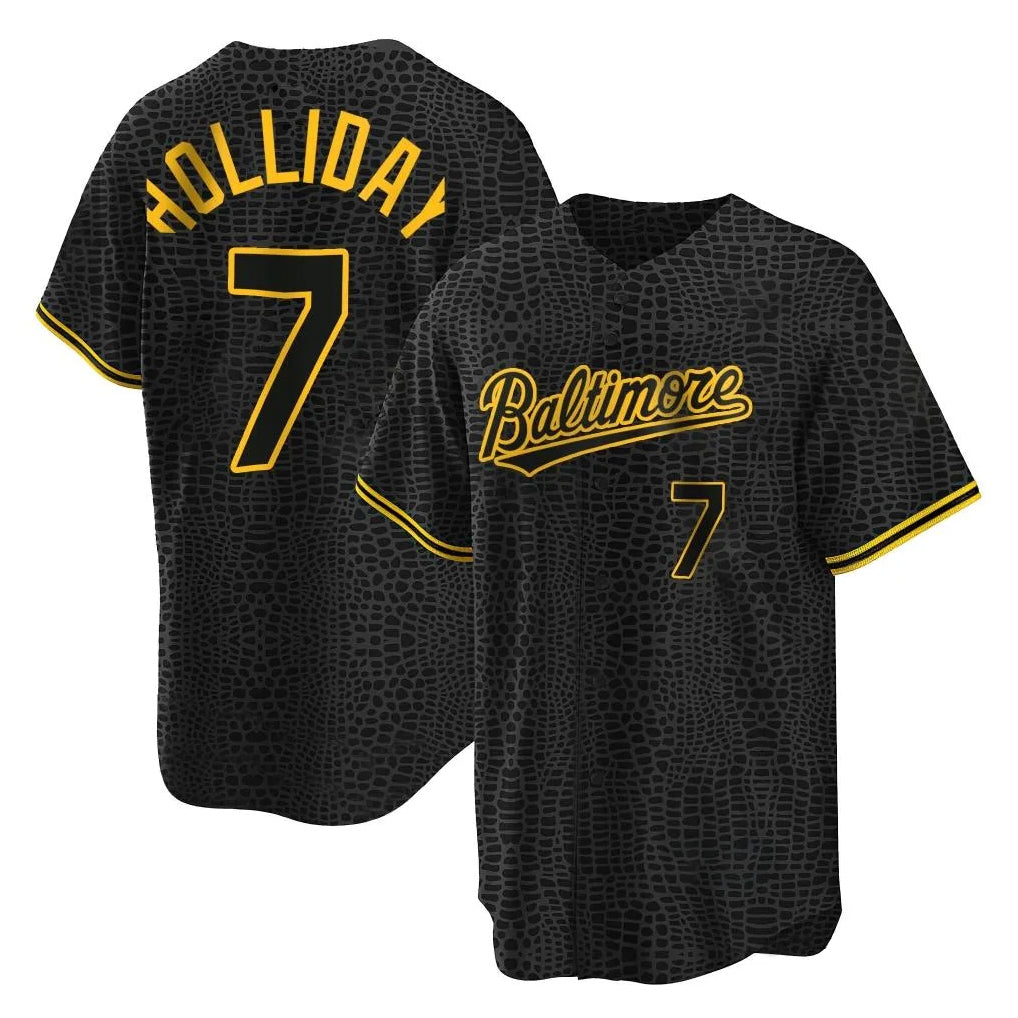 Baltimore Orioles #7 Jackson Holliday Player Black Tomch Snake Skin City Home Game Stitched Jerseys