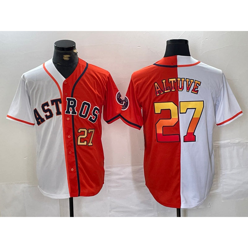 Houston Astros #27 Jose Altuve Number White Orange Thaam Split Stitched Jersey