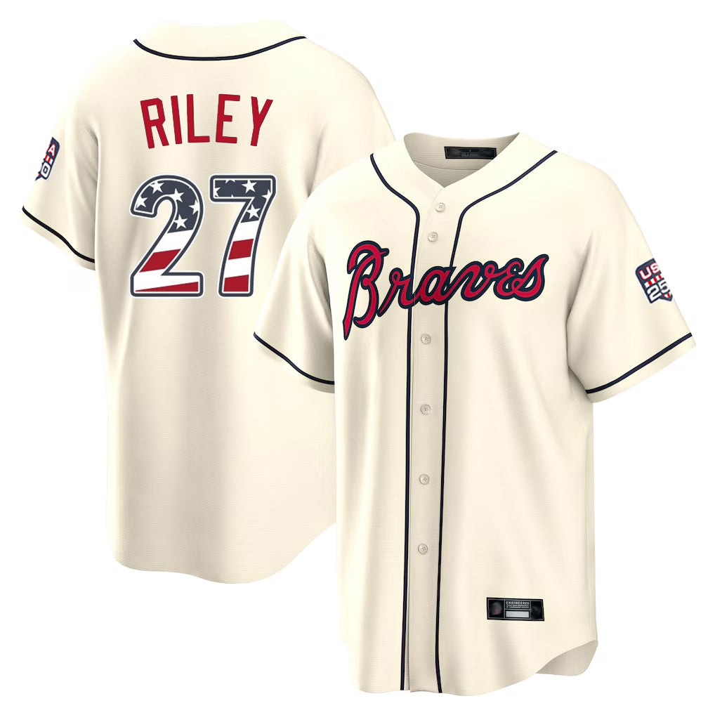 Atlanta Braves #27 Austin Riley Player Cream Tomch USA 250 Fourth Of July Limited Home Game Stitched Jerseys