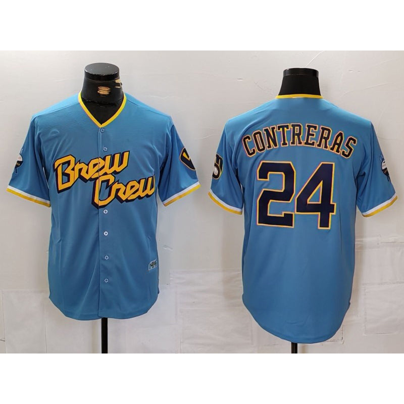 Milwaukee Brewers #24 William Contreras Blue Tomch 2022 City Connect Cool Base Stitched Jersey