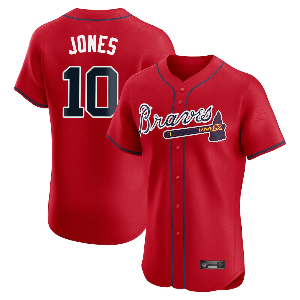 Atlanta Braves #10 Chipper Jones Player Red Tomch Limited Elite Home Game Stitched Jerseys