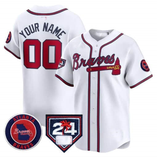 Custom Atlanta Braves 2024 Spring Training Patch Vapor Premier Limited Jersey ¨C White Tomch