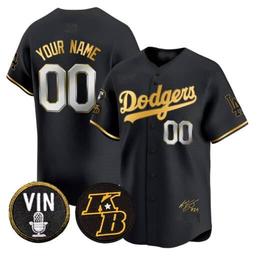 Custom Los Angeles Dodgers Vin Patch & Kobe Bryant Signature Vapor Premier Limited Jersey ¨C All Stitched-Black Tomch
