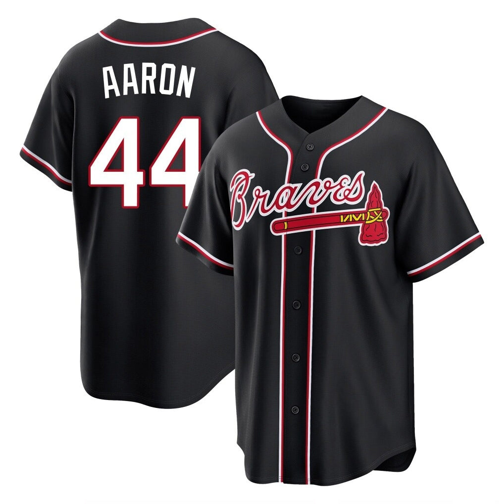 Atlanta Braves #44 Hank Aaron Player Black Tomch Fashion Out Game Stitched Jerseys
