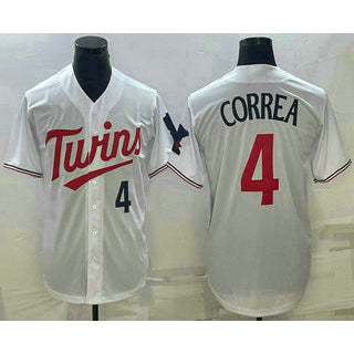 Minnesota Twins #4 Carlos Correa Number White Red Tomch Stitched Cool Base Jersey