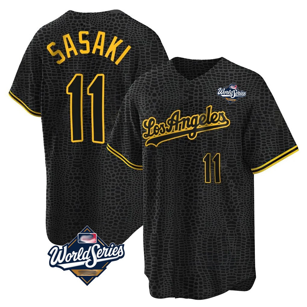 Los Angeles Dodgers #11 Roki Sasaki Player Black Tomch World Series Snake Skin City Game Home Stitched Jerseys