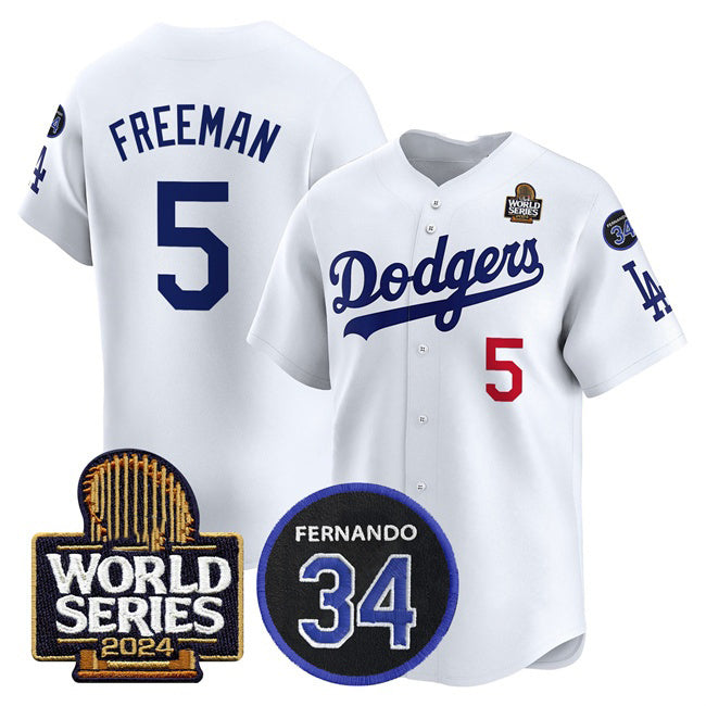 Los Angeles Dodgers #5 Freddie Freeman White Thaam 2024 World Series With Fernando Memorial Patch Limited Stitched Jersey