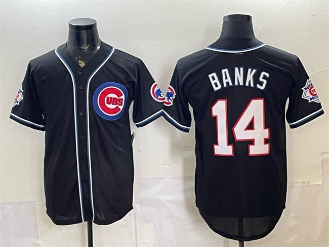Chicago Cubs #14 Ernie Banks 150th Anniversary Black Tomch Out Style Vapor Premier Limited Stitched Jersey