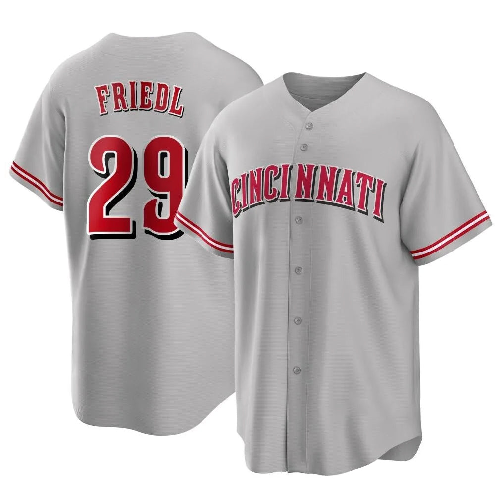 Cincinnati Reds #29 TJ Friedl Player Gray Tomch Home Game Stitched Jerseys