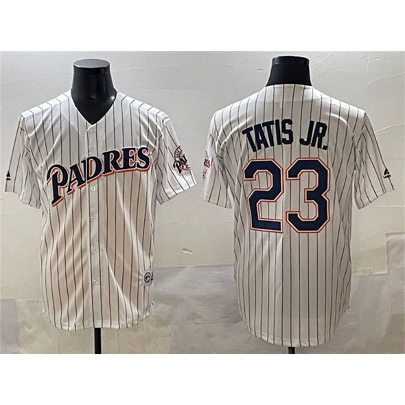 San Diego Padres #23 Fernando Tatis Jr. White Tomch Throwback With Patch Cool Base Stitched Jersey