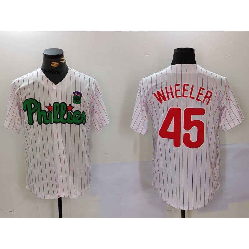 Philadelphia Phillies #45 Zack Wheeler White Green Tomch Cool Base Stitched Jersey 2