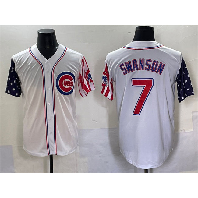 Chicago Cubs #7 Dansby Swanson White Thaam 2025 Independence Day Vapor Premier Limited Stitched Jersey
