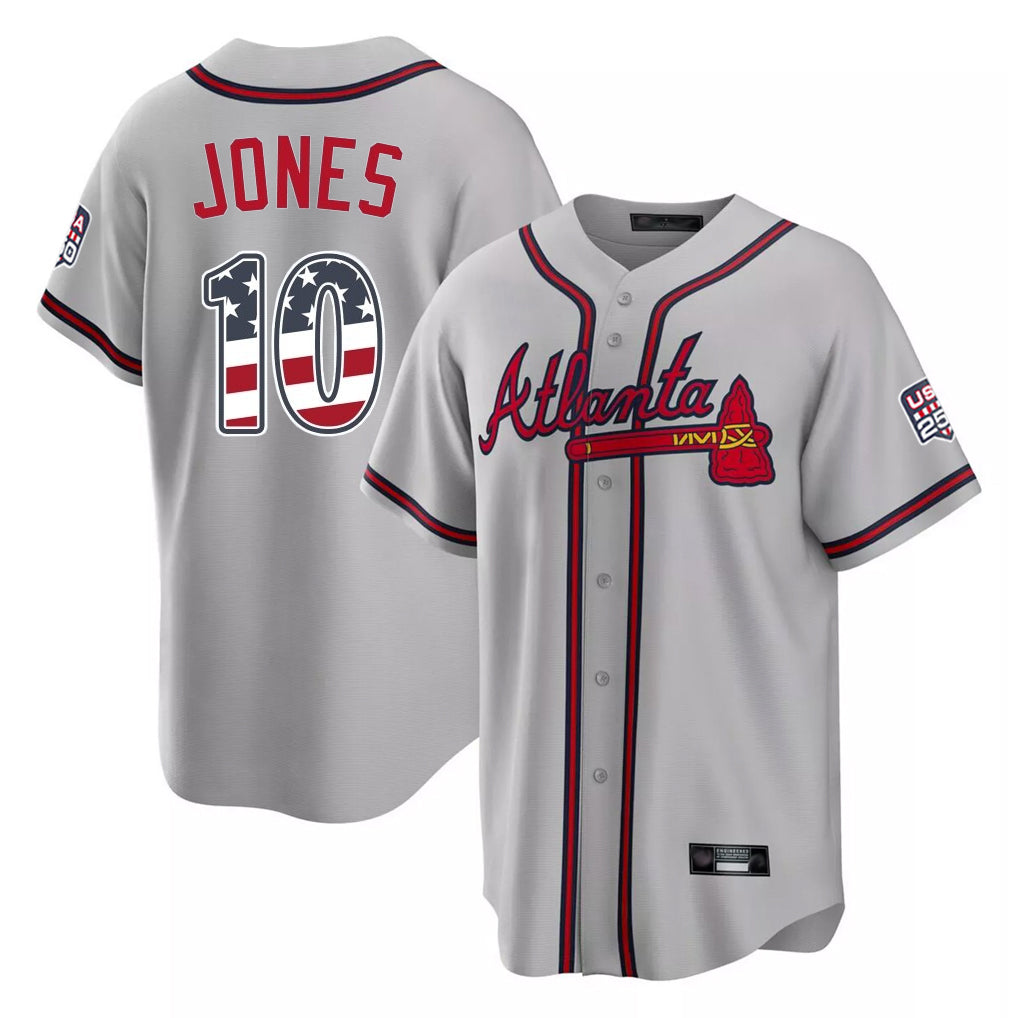 Atlanta Braves #10 Chipper Jones Player Gray Tomch USA 250 Fourth Of July Limited Home Game Stitched Jerseys