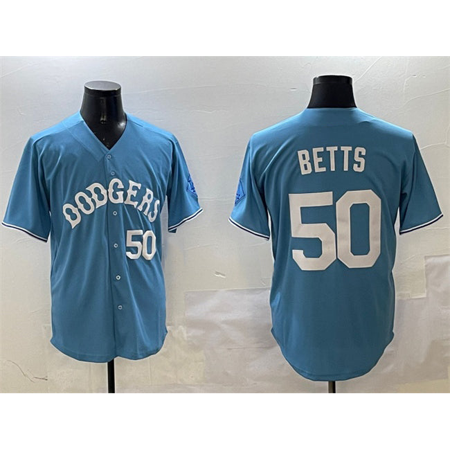 Los Angeles Dodgers #50 Mookie Betts Light Blue Thaam Limited Stitched Jersey