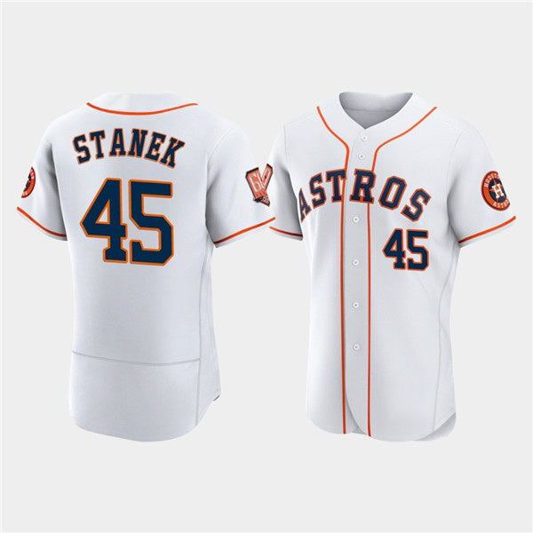 Houston Astros #45 Ryne Stanek White Tomch 60th Anniversary Flex Base Stitched Jersey