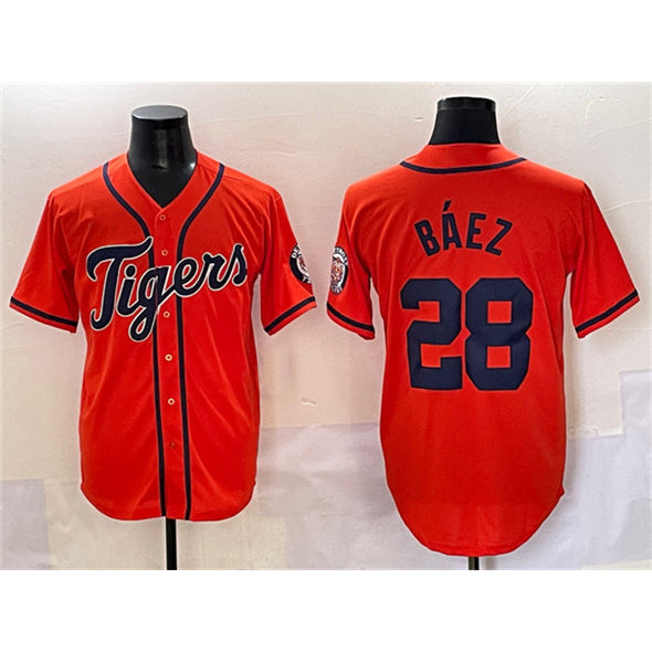 Detroit Tigers #28 Javier B¨¢ez Orange Thaam With Patch Cool Base Stitched Jersey