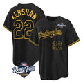 Los Angeles Dodgers #22 Clayton Kershaw Player Black Tomch World Series Snake Skin City Game Home Stitched Jerseys