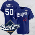 Los Angeles Dodgers #50 Mookie Betts Blue Thaam 2025 World Series Vapor Limited Stitched Jersey