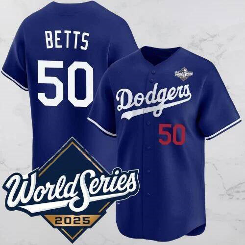 Los Angeles Dodgers #50 Mookie Betts Blue Thaam 2025 World Series Vapor Limited Stitched Jersey