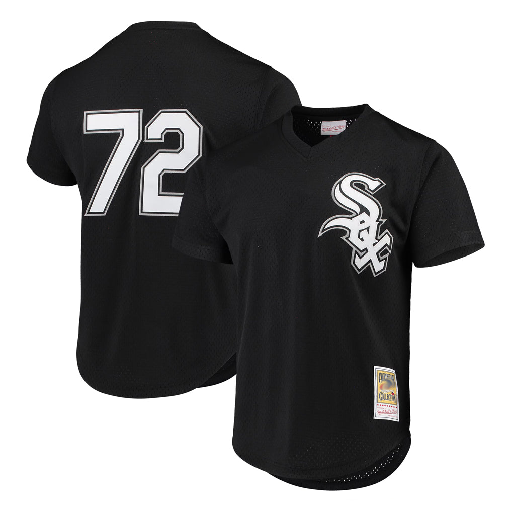 Chicago White Sox #72 Carlton Fisk Player Black Tomch Mitchell & Ness Cooperstown Collection Mesh Game Stitched Jerseys