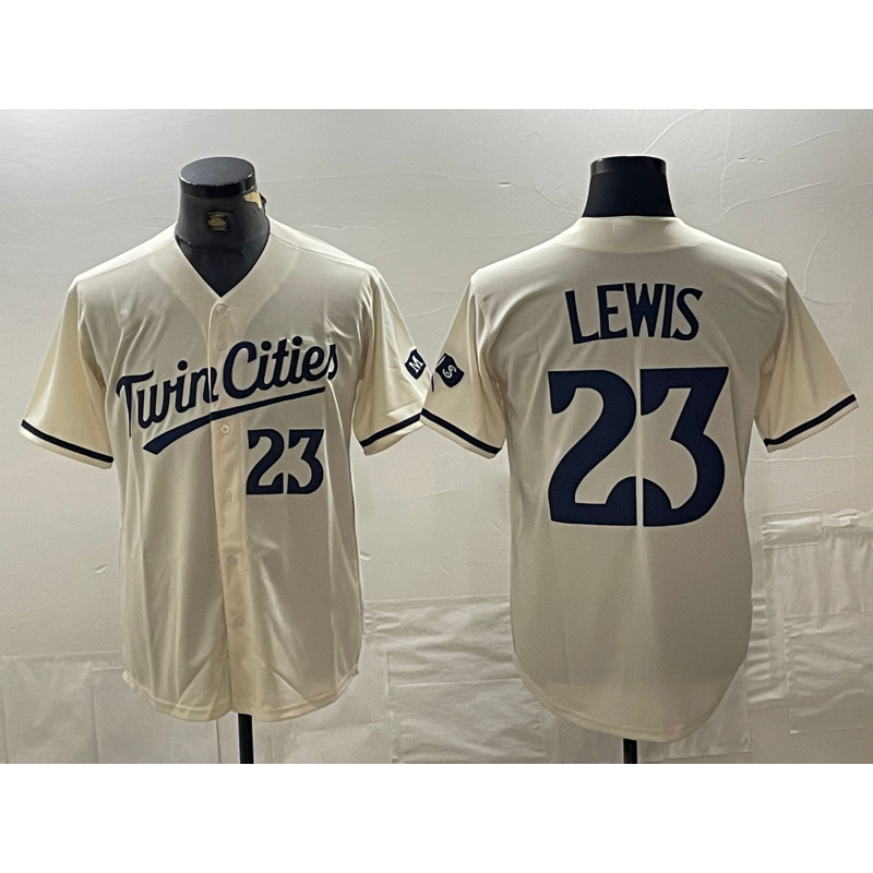 Minnesota Twins #23 Royce Lewis Number Cream Tomch Cool Base Stitched Jersey 2