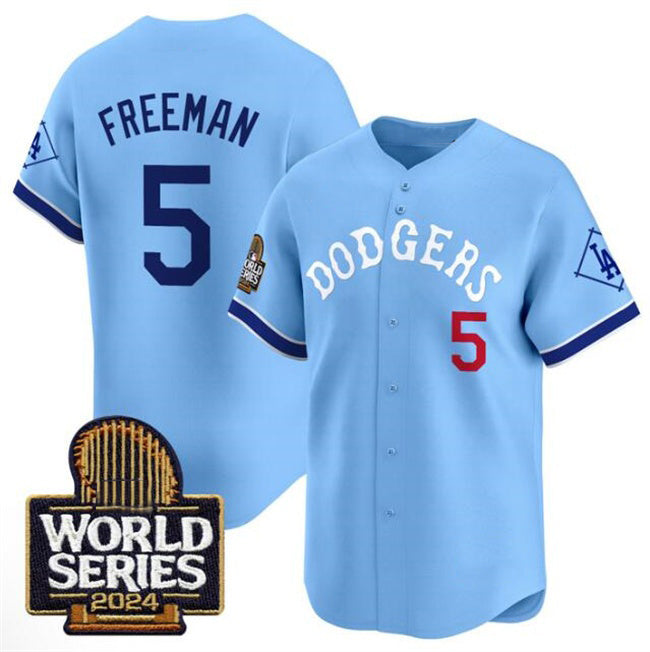 Los Angeles Dodgers #5 Freddie Freeman Blue Thaam With 2024 World Series Patch Vapor Premier Limited Stitched Jersey