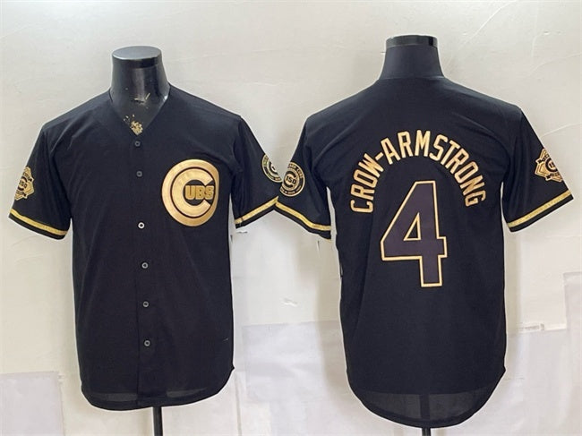 Chicago Cubs #4 Pete Crow-Armstrong Black Gold Tomch 150th Anniversary Patch Stitched Jersey