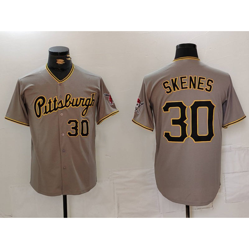 Pittsburgh Pirates #30 Paul Skenes Number Grey Tomch Stitched Jersey