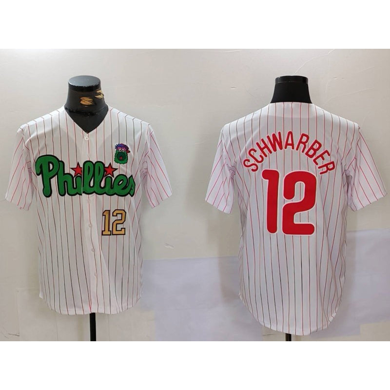 Philadelphia Phillies #12 Kyle Schwarber White Green Tomch Cool Base Stitched Jerseys