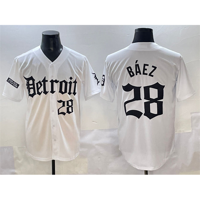 Detroit Tigers #28 Javier B¨¢ez White Thaam 'Motor Gothic Edition' Vapor Premier Limited Stitched Jersey