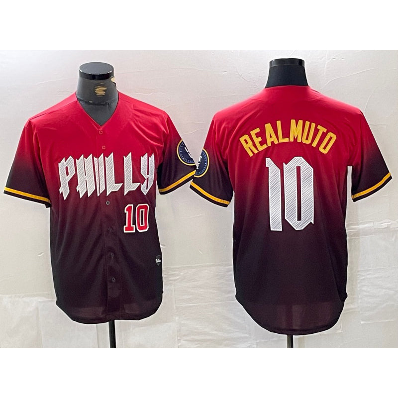 Philadelphia Phillies #10 JT Realmuto Red Tomch 2024 City Player Number Cool Base Jerseys