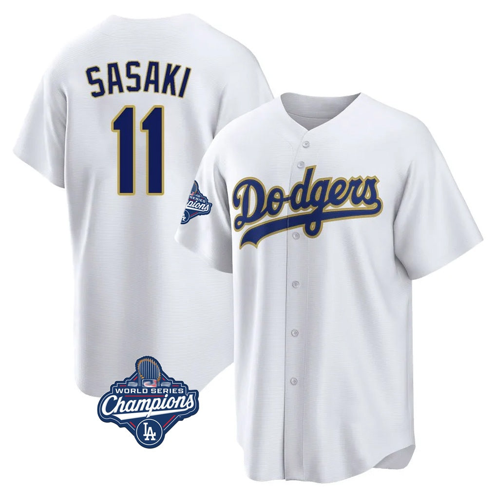 Los Angeles Dodgers #11 Roki Sasaki Player White Gold Tomch World Series Meet White 2026 Collection Stadium Game Stitched Jerseys