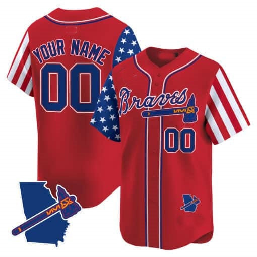 Custom Atlanta Braves 2024 Independence Day Vapor Premier Limited Jersey V2 ¨C Red Tomch