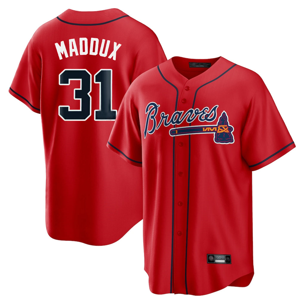 Atlanta Braves #31 Greg Maddux Player Red Tomch Home Game Stitched Jerseys