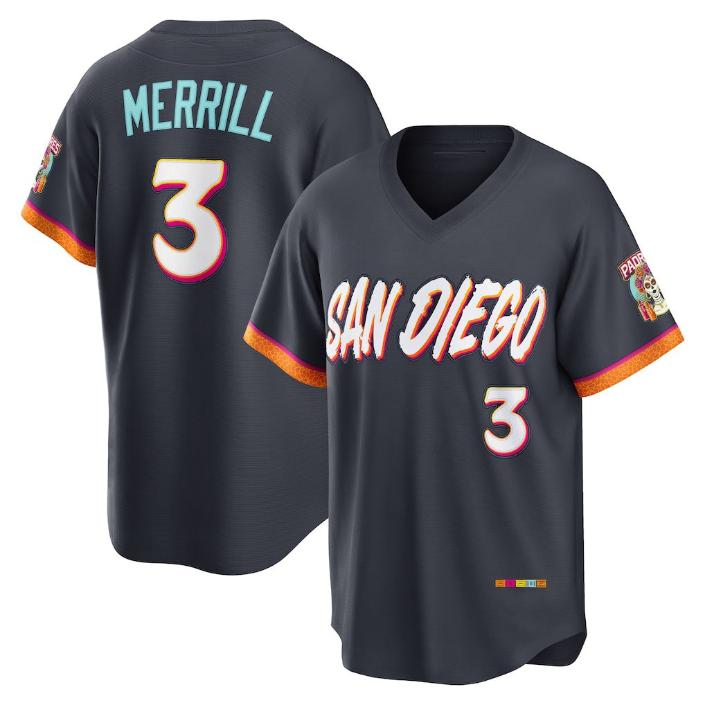 San Diego Padres #3 Jackson Merrill Obsidian Tomch 2026 City Connect Stadium Jersey