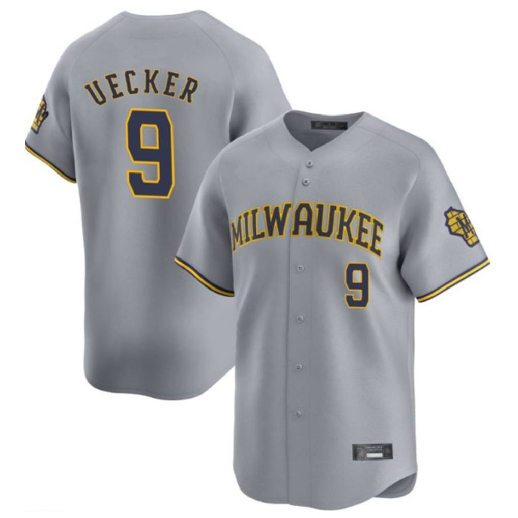 Milwaukee Brewers #9 Bob Uecker Player Gray Tomch Home Limited Stitched Jerseys