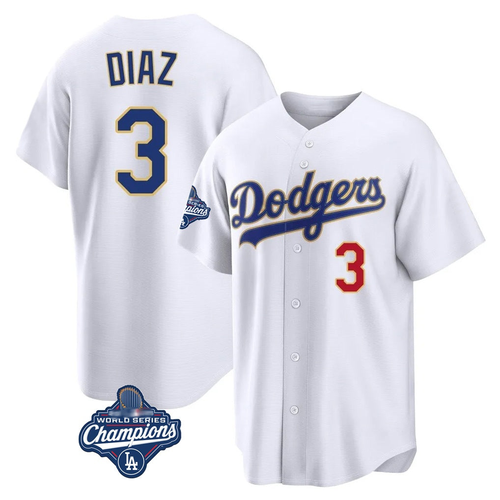 Los Angeles Dodgers #3 Edwin D¨ªaz Player Gold White Tomch World Series Meet 2026 Collection Stadium Limited Stitched Jerseys