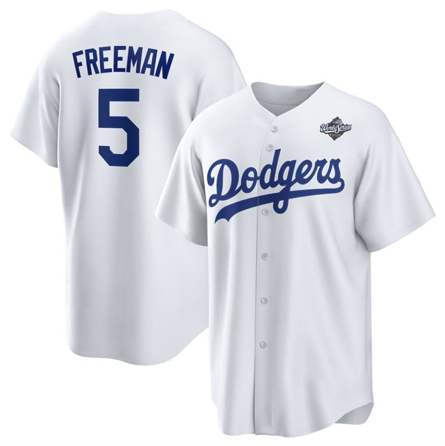 Los Angeles Dodgers #5 Freddie Freeman White Thaam 2025 World Series Home Cool Base Stitched Jersey