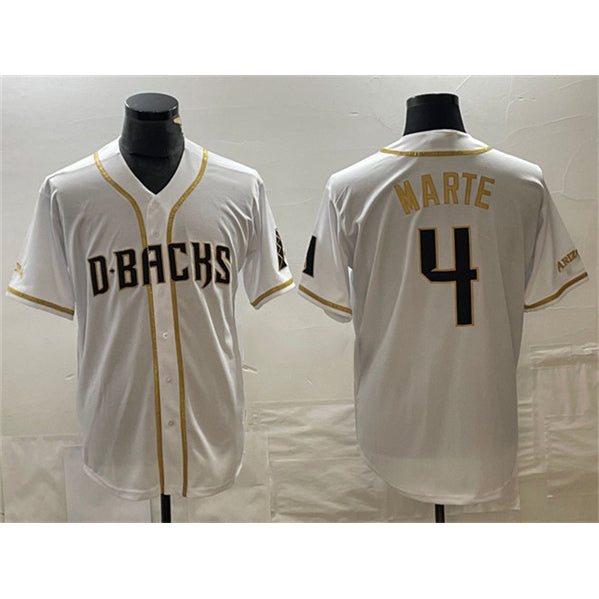 Arizona Diamondbacks #4 Ketel Marte White Thaam Gold Cool Base Stitched Jersey
