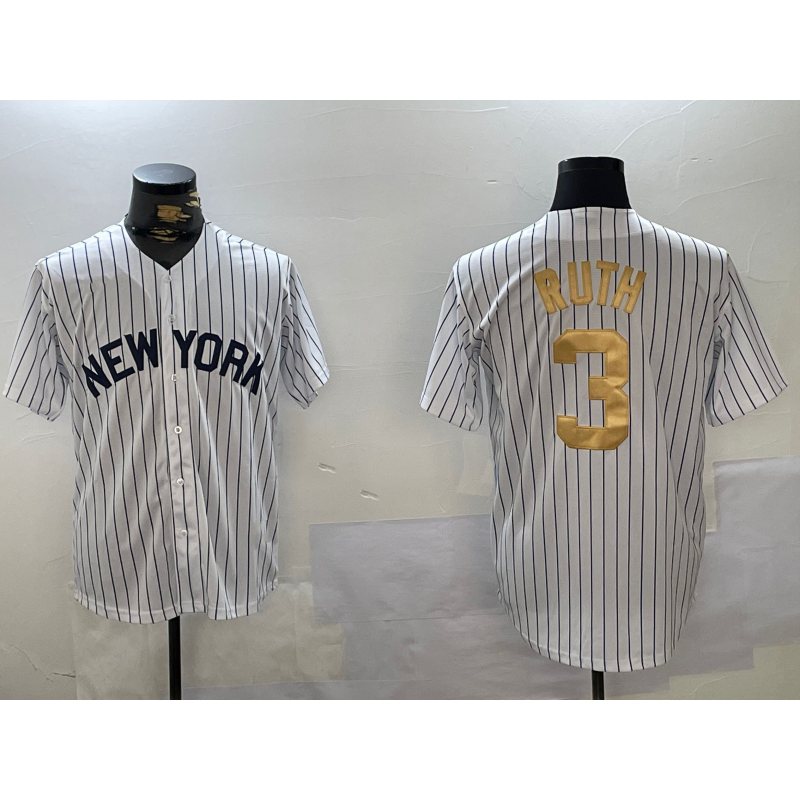 New York Yankees #3 Babe Ruth White Tomch Pinstripe Fashion Cool Base Jersey 2