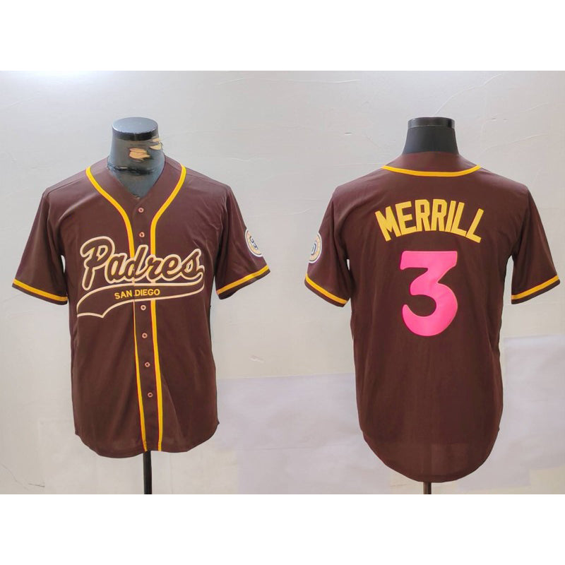 San Diego Padres #3 Jackson Merrill Brown Tomch Cool Base Stitched Jerseys
