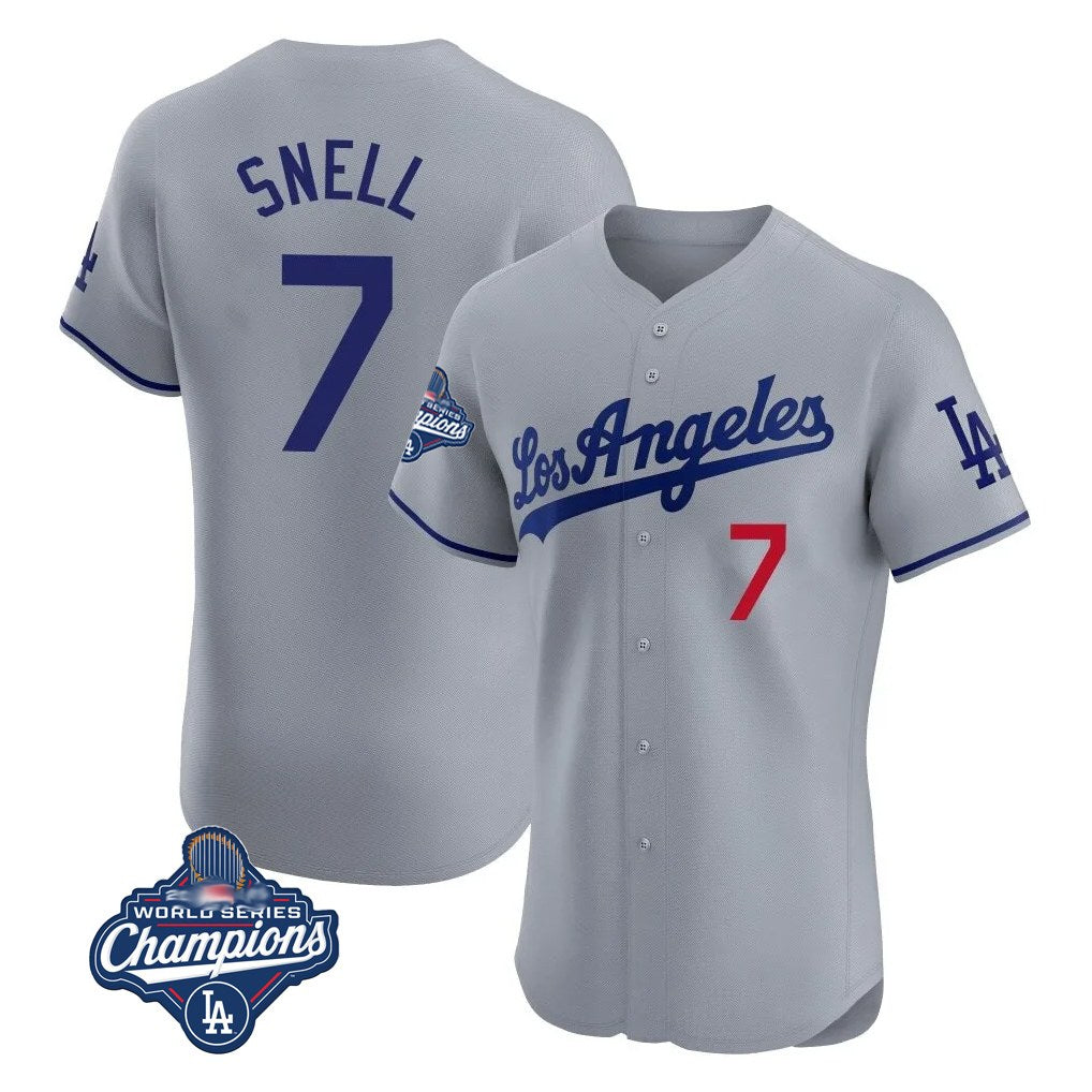 Los Angeles Dodgers #7 Blake Snell Player Gray Tomch World Series Meet Limited Elite Home Stitched Jerseys