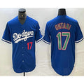 Los Angeles Dodgers #17 Shohei Ohtani Number Blue Green Thaam Stitched Cool Base Jersey 2
